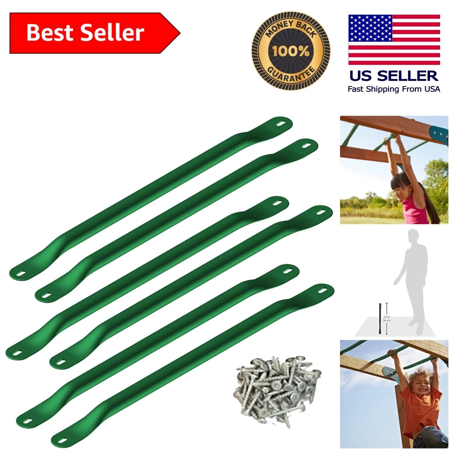 Complete Metal Monkey Bars Kit with 6 Rungs - Safe & Durable Outdoor Fun!