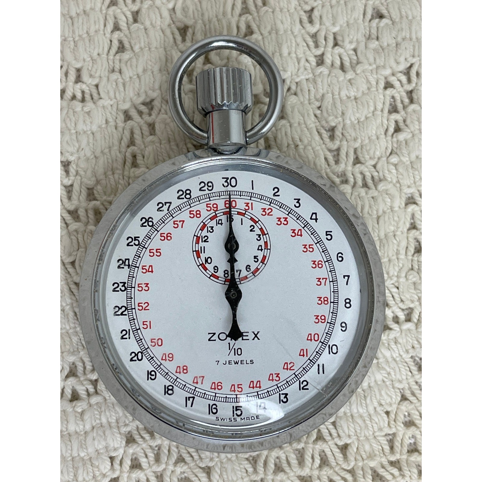 Vintage Zonex Rodania 7 Jewels Swiss Stopwatch 1/10 Second 9401-56K with Box