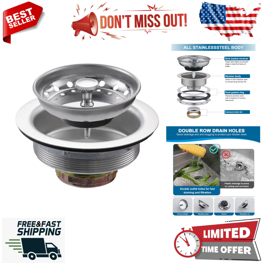 Kitchen Sink Stainless Steel Basket Strainer with Drain Assembly