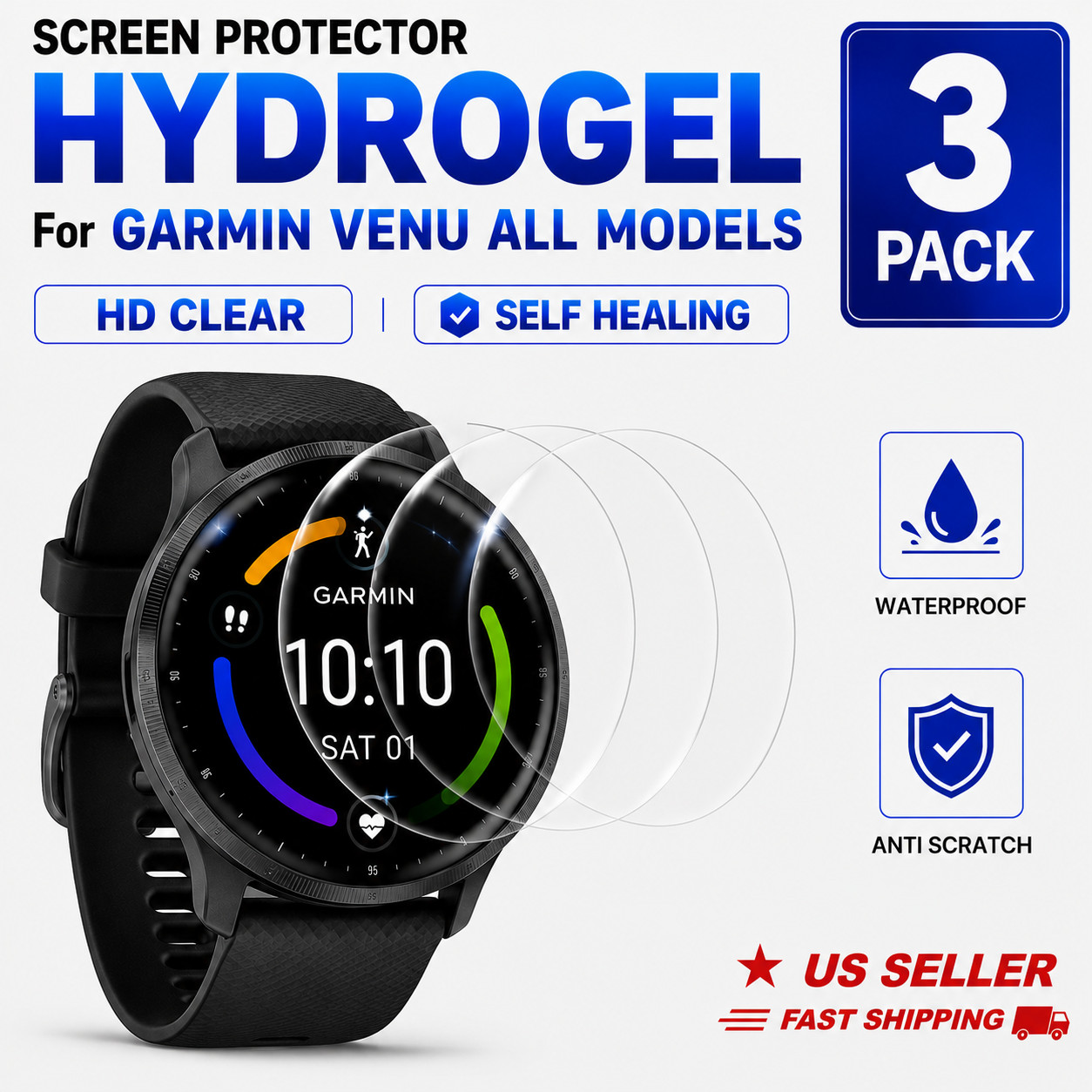 Garmin Venu 1 2 3 All Models Screen Protector Hydrogel HD Clear Self Healing
