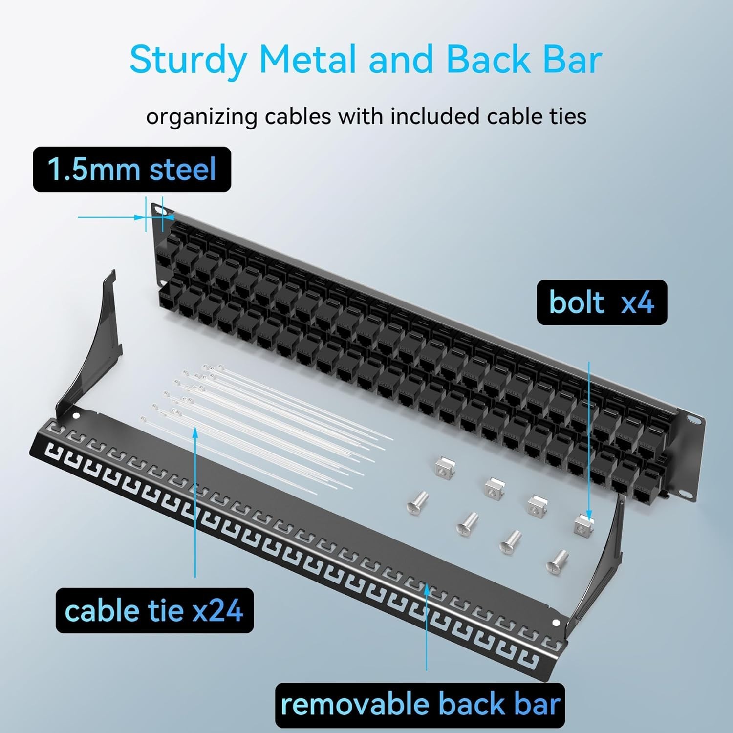 Patch Panel 48 Port Cat6 with Coupler Keystone, Cat6 Network Patch Panel 10G