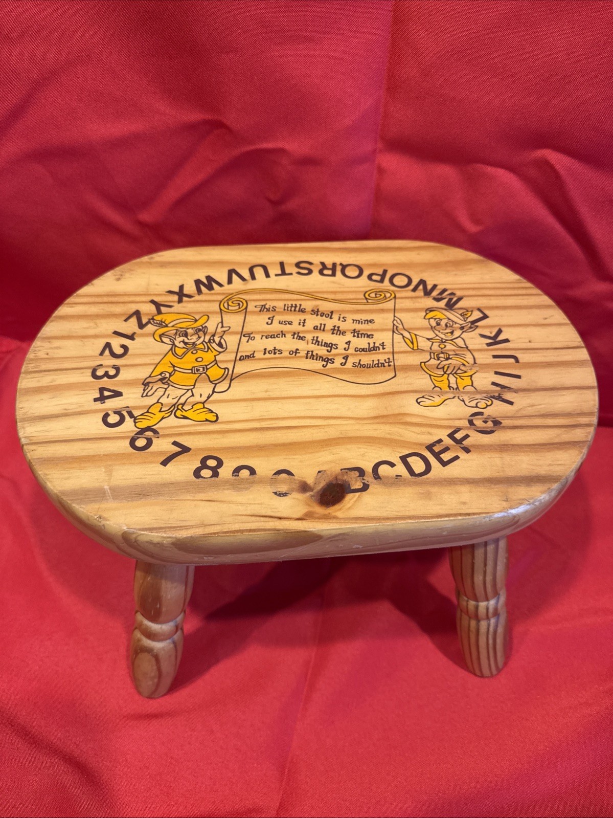 Vintage Wooden Child’s Step Stool - Elf/Pixie Graphics & Poem - Nursery Decor