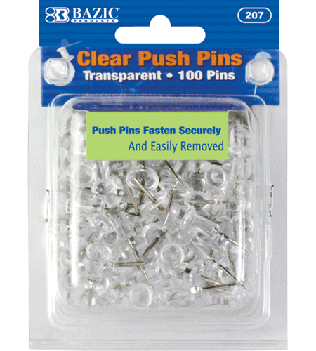 100 pins/pack in Transparent Clear Push Pins Bazic #207