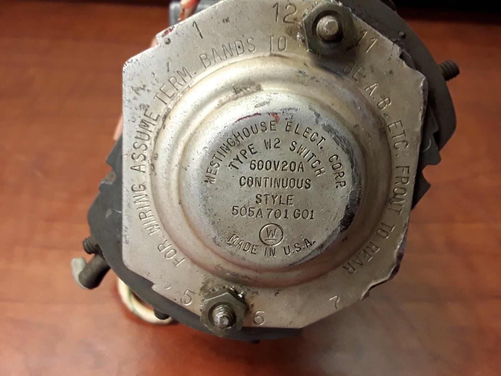 WH Westinghouse Ammeter Rotary Switch Assembly 505A701G01 600V 20A