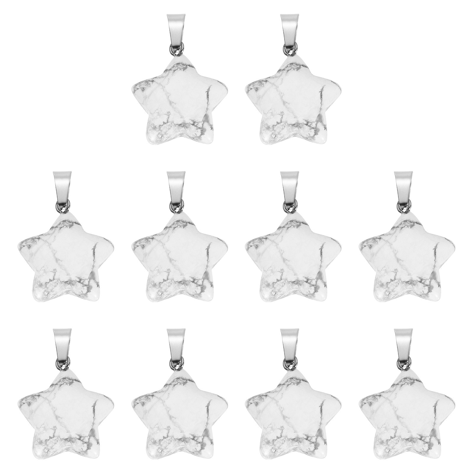 10 Pcs Star Stone Pendants, 20mm Natural Crystal Star Charm White