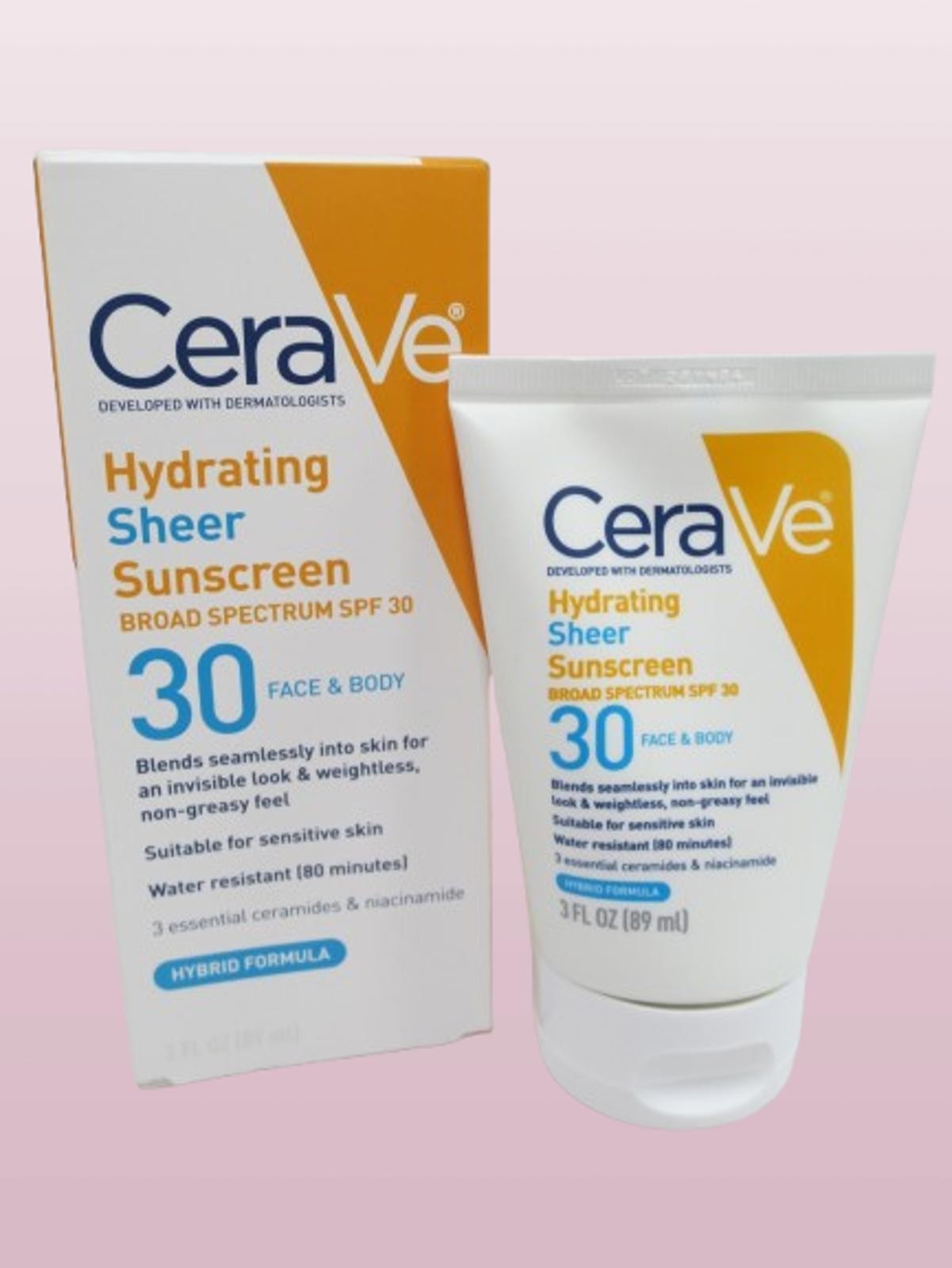 CERAVE HYDRATING SHEER SUNSCREEN SPF 30 FACE & BODY 3 OZ BOXED EXP: 2027 2PCS.