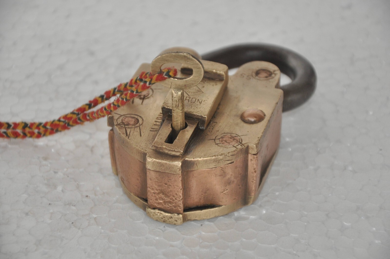 Vintage Brass & Copper Handcrafted Solid Heavy Push Button Tricky Padlock
