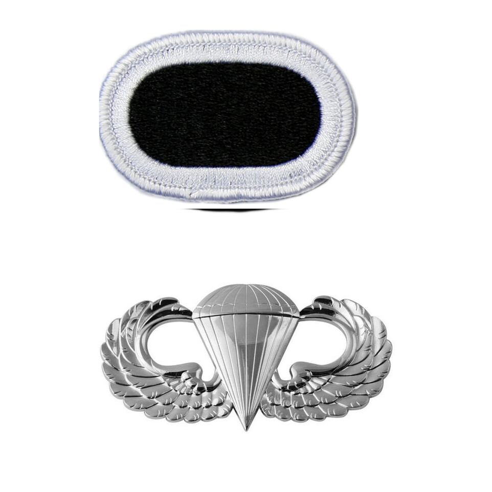US ARMY 5TH SPECIAL FORCES EMBROIDERY OVAL PATCH + PARACHUTIST WINGS BADGE PIN