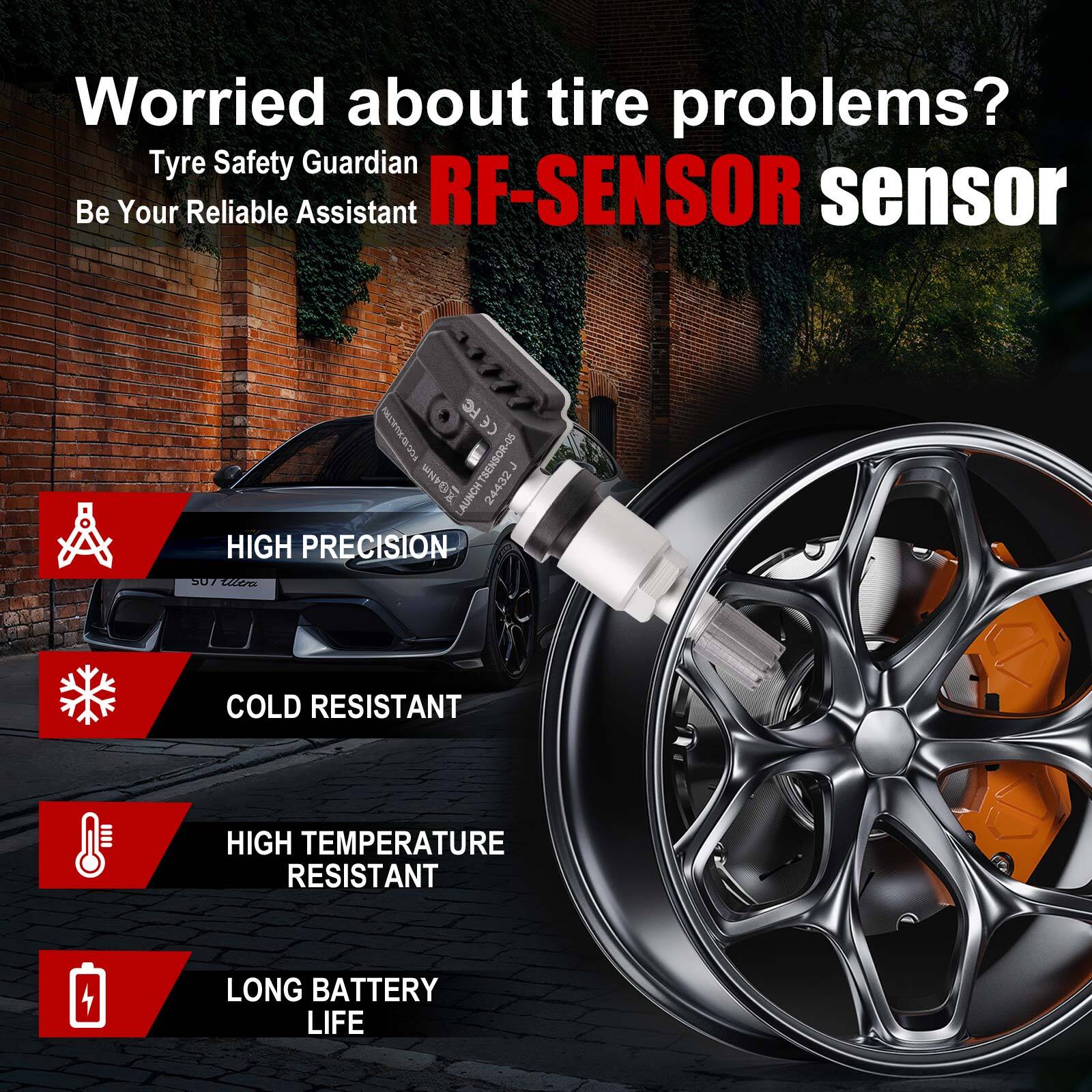 4x LAUNCH TSENSOR-05 RF Sensor Programmable Universal TPMS Sensor 315MHz &433MHz