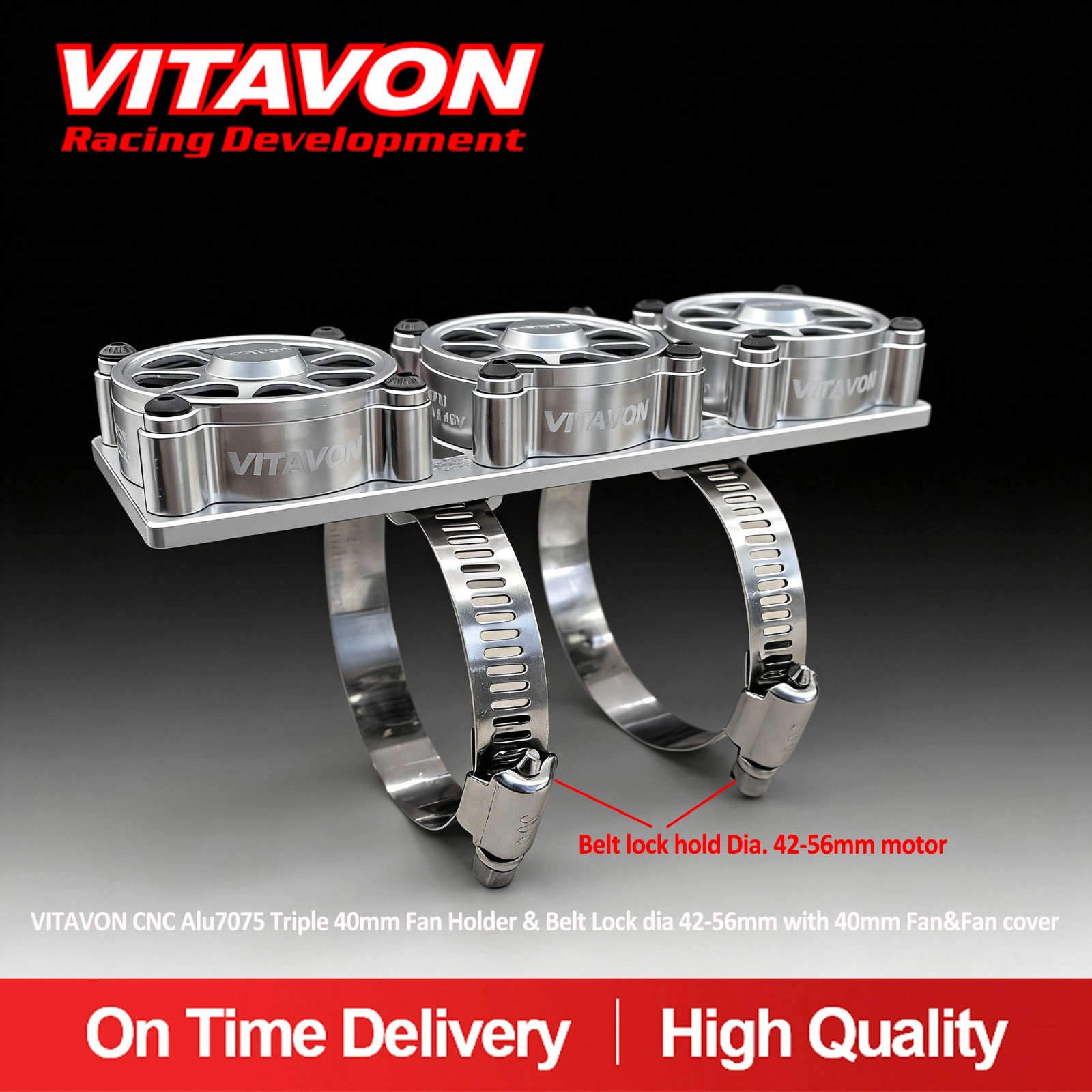 VITAVON Triple 40mm Fan Holder & Belt Lock dia 42-56mm with 40mm Fan&Fan cover