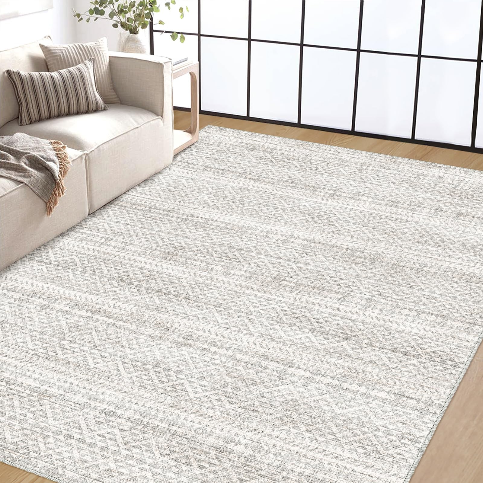 5'x7' Machine Washable Abstract Design Area Rug, Non Slip, Stain Resistant, N...