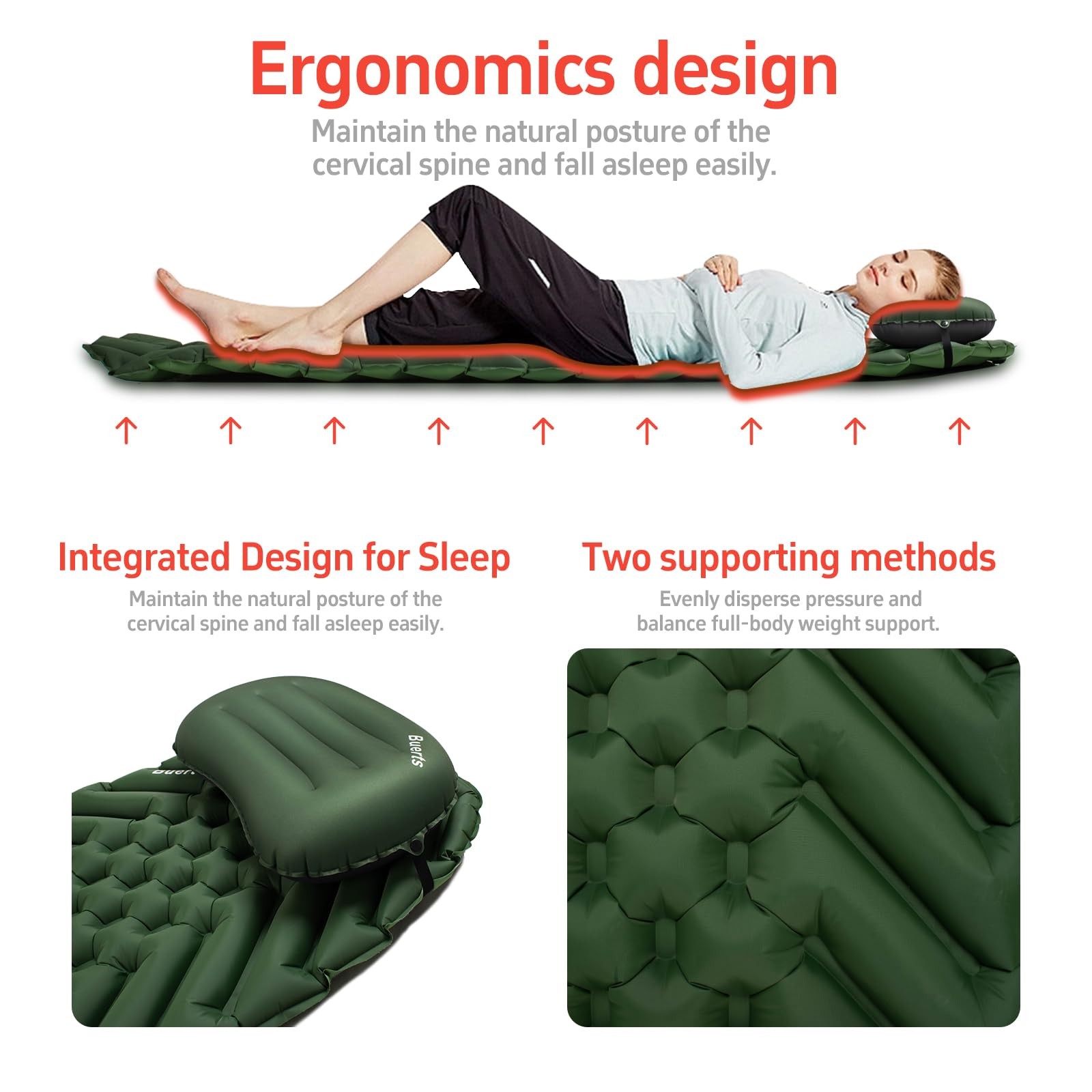 Camping Sleeping mat and Inflatable Pillow - Set, Portable, Ultra-Light, Thic...