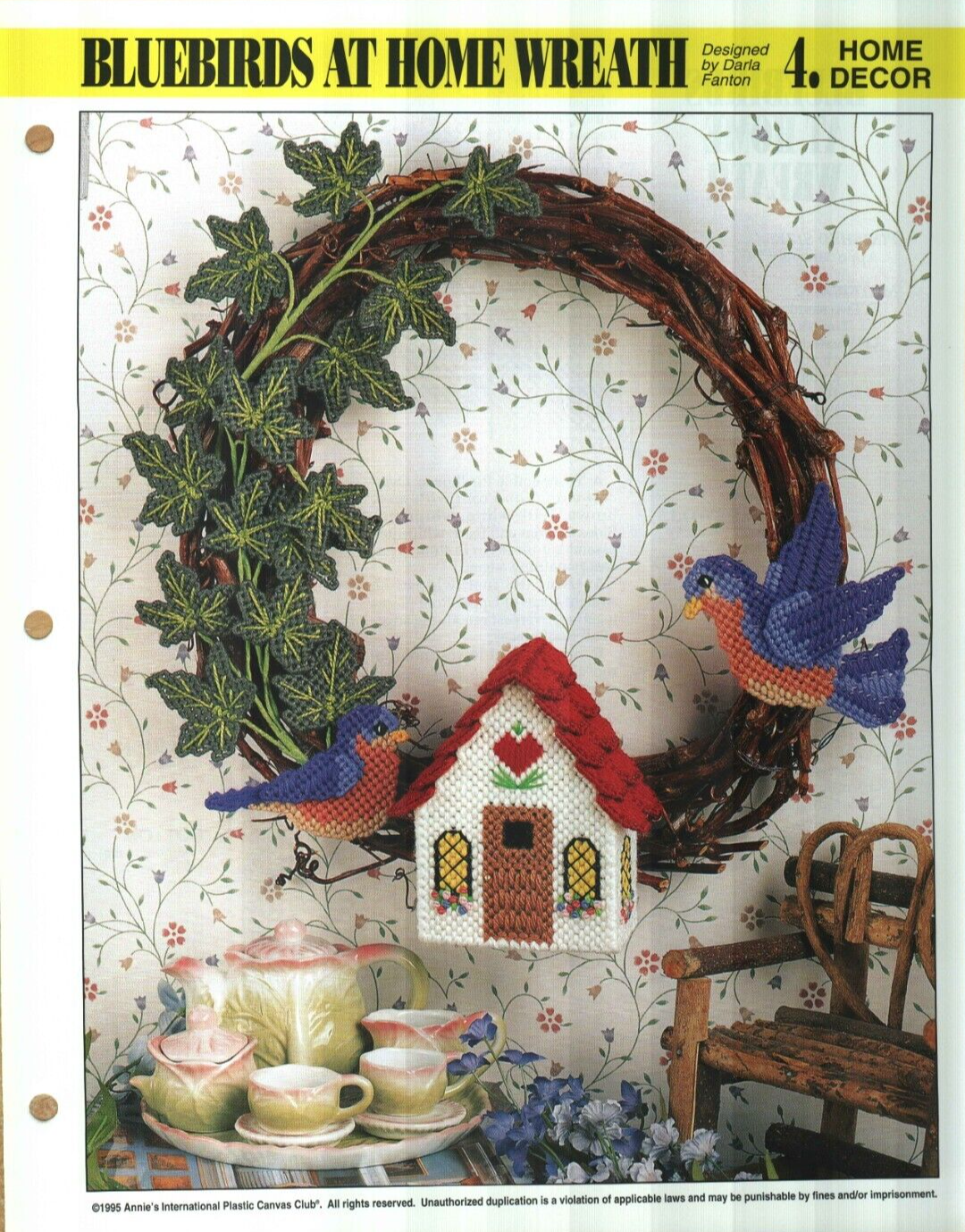 NEW BLUEBIRDS AT HOME WREATH ANNIE'S PLASTIC CANVAS PATTERN INSTRUCTIONS