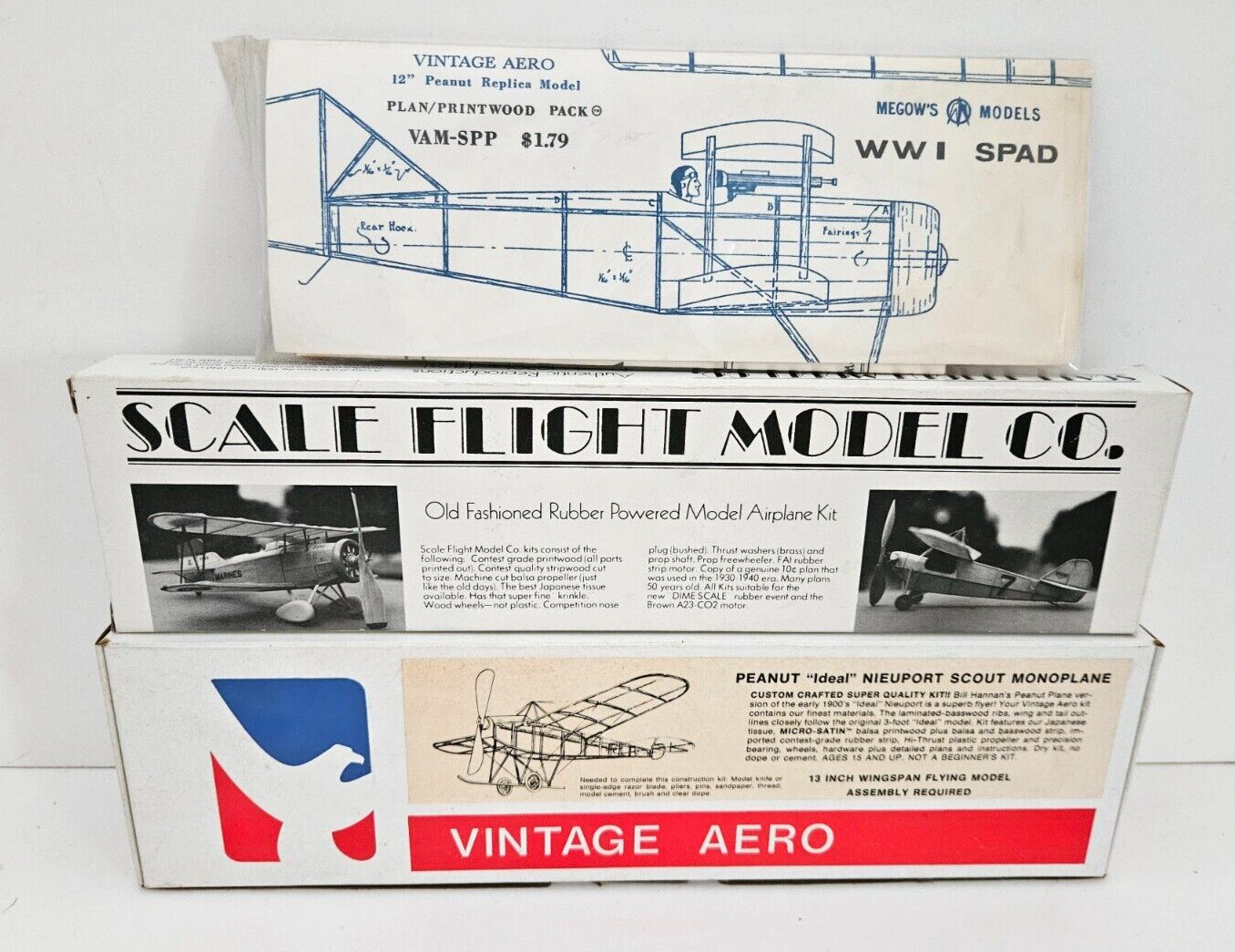 3X LOT MEGOW'S WWI SPAD + FOKKER D-7 SCALE FLIGHT + FLY'N THINGS NIEUPORT SCOUT