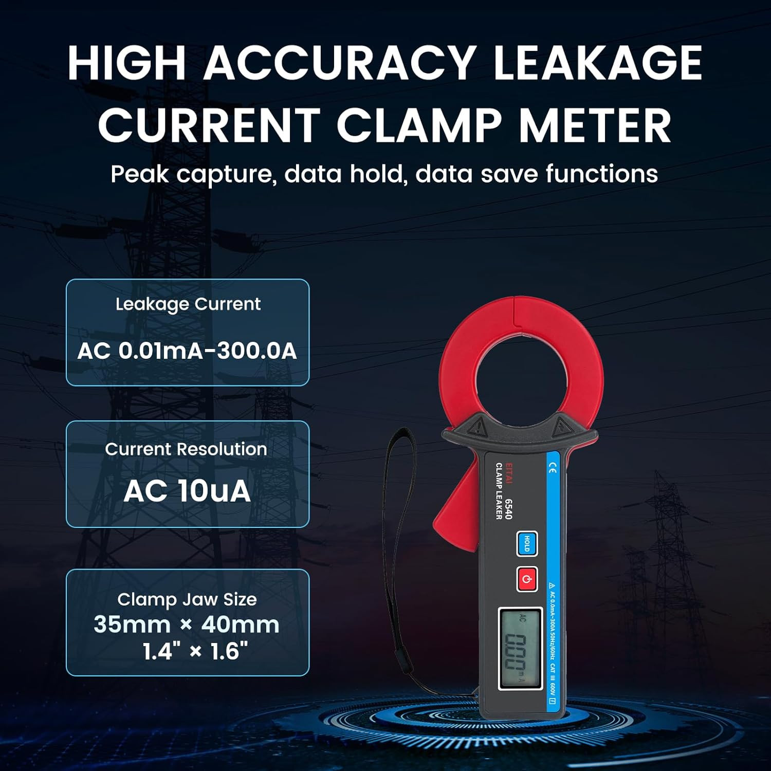 High Precision 6540 Low Current Clamp Meter, 10µA Resolution, 300A Max