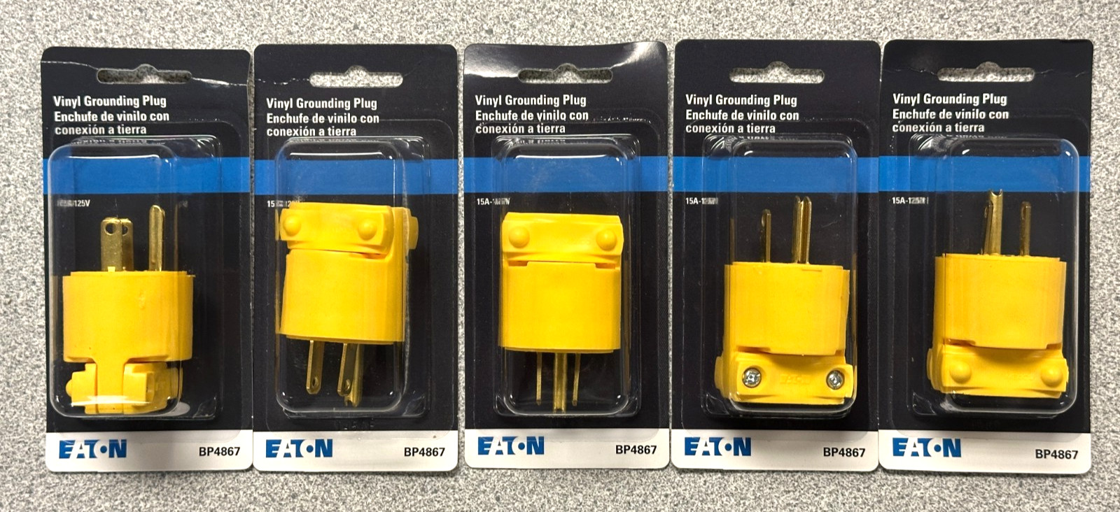 NEW LOT OF 5 EATON BP4867 YELLOW 15 AMP 125V 2 POLE 3 WIRE GROUNDING CORD PLUG