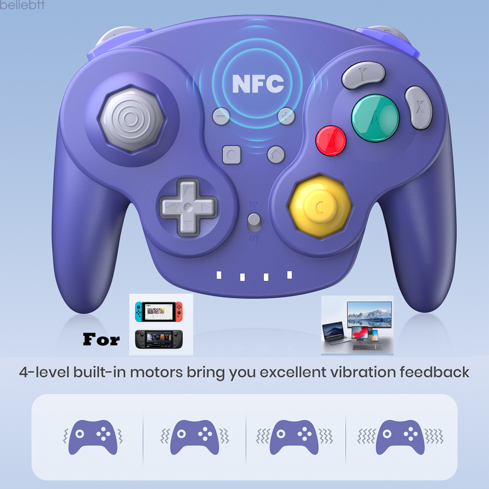 Wireless NFC Gamecube Style Controller for Switch 1/2 PC -HD Rumble /6-Gyro Axis