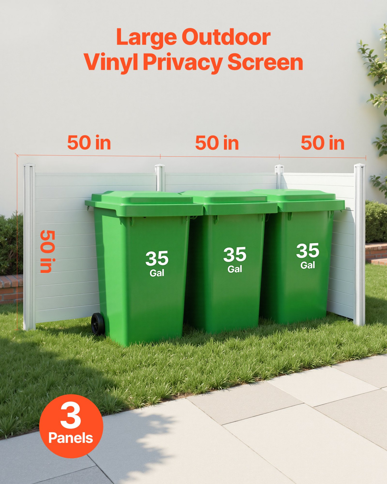 VEVOR 3 Panels Outdoor Privacy Screen - 50 x 50 in Vinyl Air Conditioner Fence |
