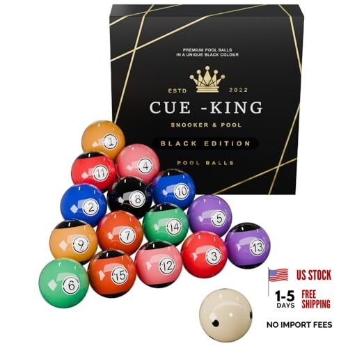 Pool Balls Black Edition, Billiard Balls, Grade AA+ 2-1/4" Regulation Size Set