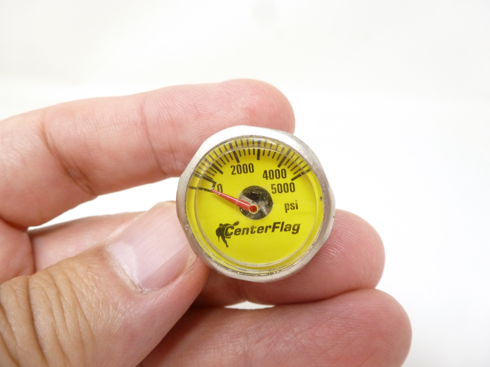 CENTERFLAG YELLOW 5000 PSI MINI PRESSURE GAUGE PAINTBALL HPA AIR COMPRESSED TANK