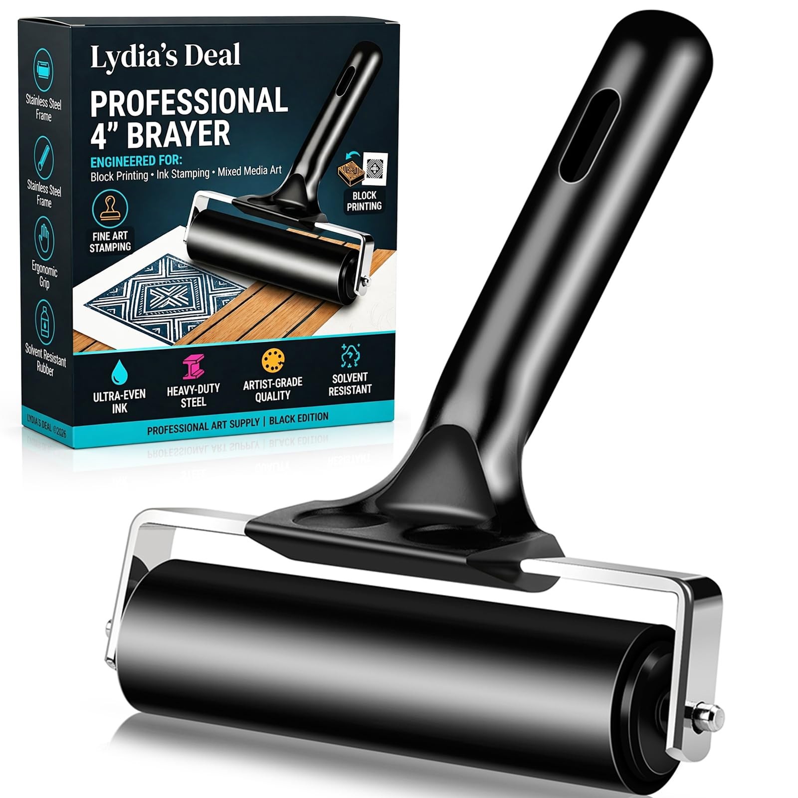 4 Inch Rubber Roller Brayer Rollers for Crafting, Hard Rubber Rollers for Pri...