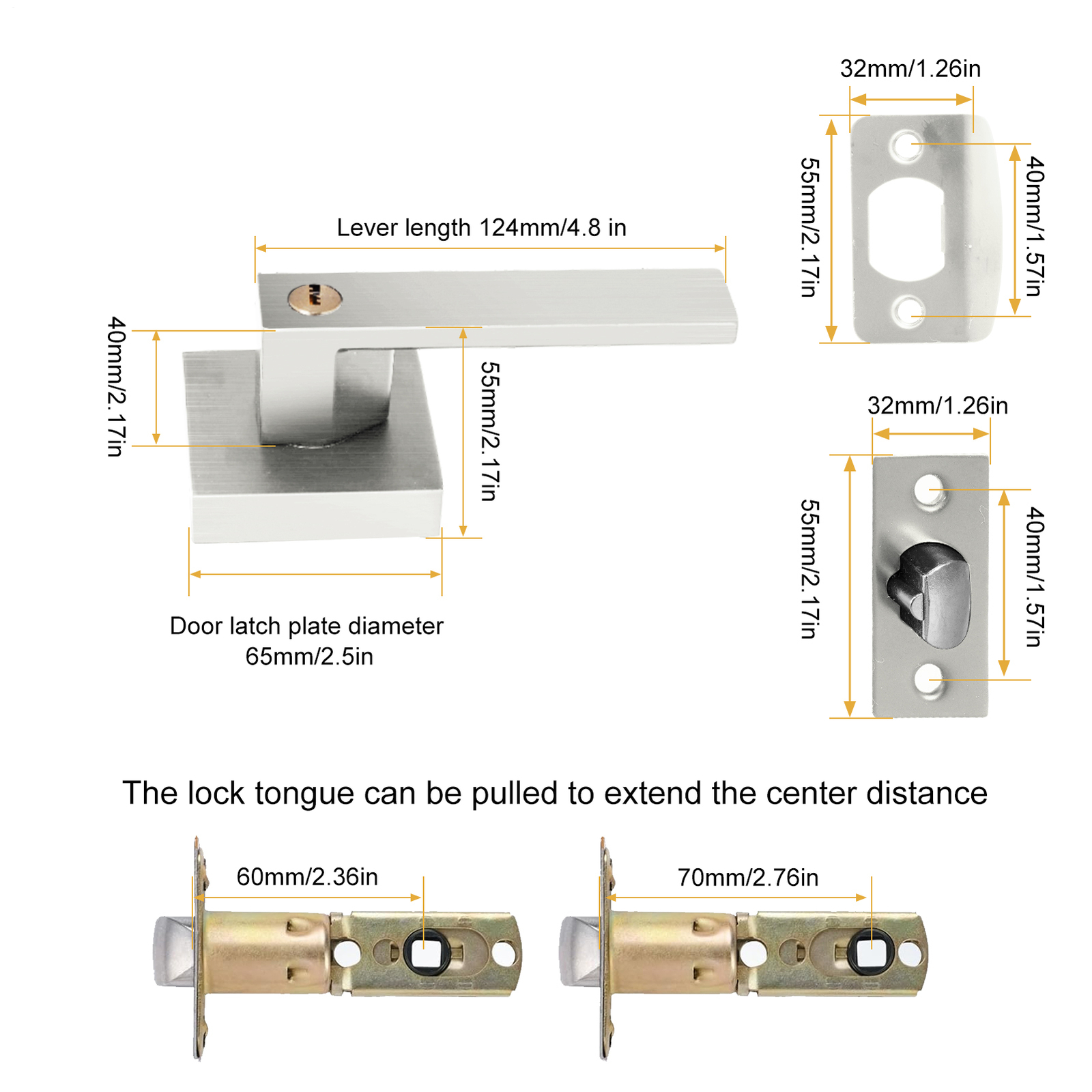 Heavy Duty Square Passage Door Levers Interior Door Handles Silver 12 Pack