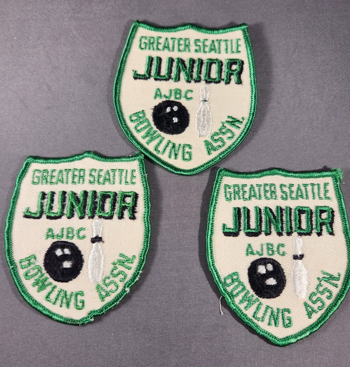 Vintage 3 Bowling Patches AJBC Greater Seattle Association Boys Girls 1960’s