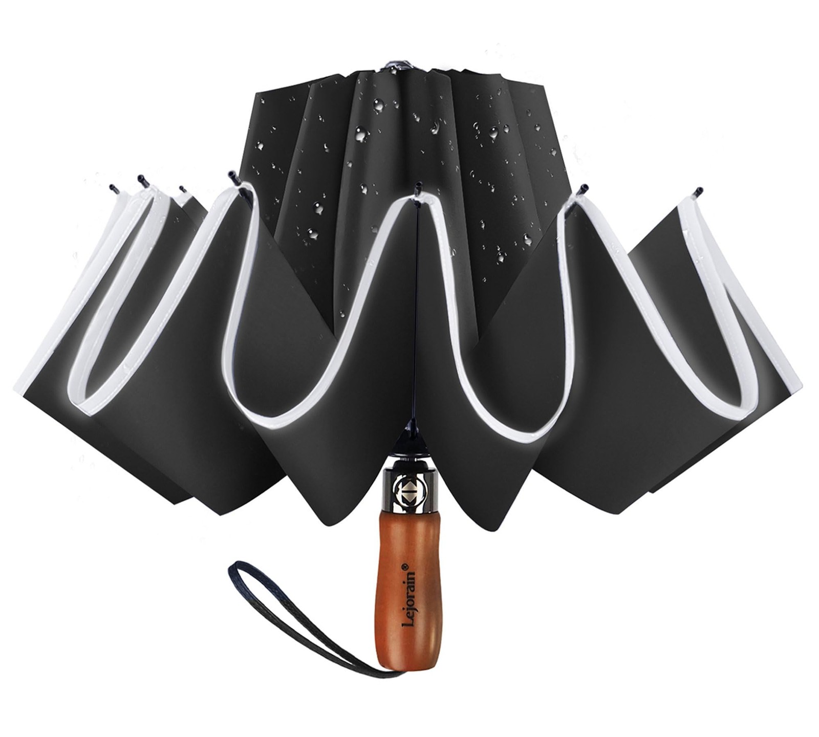 Lejorain Large Reverse Umbrella -50 Inch Windproof Folding Large, Black