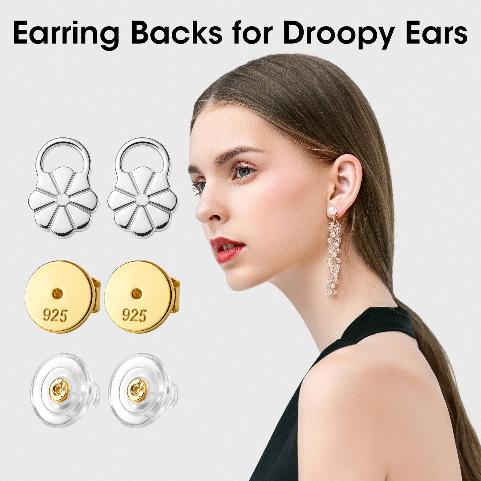 Earring Backs for Droopy Ears Heavy Earrings - Replacements Locking Ear Suppo...