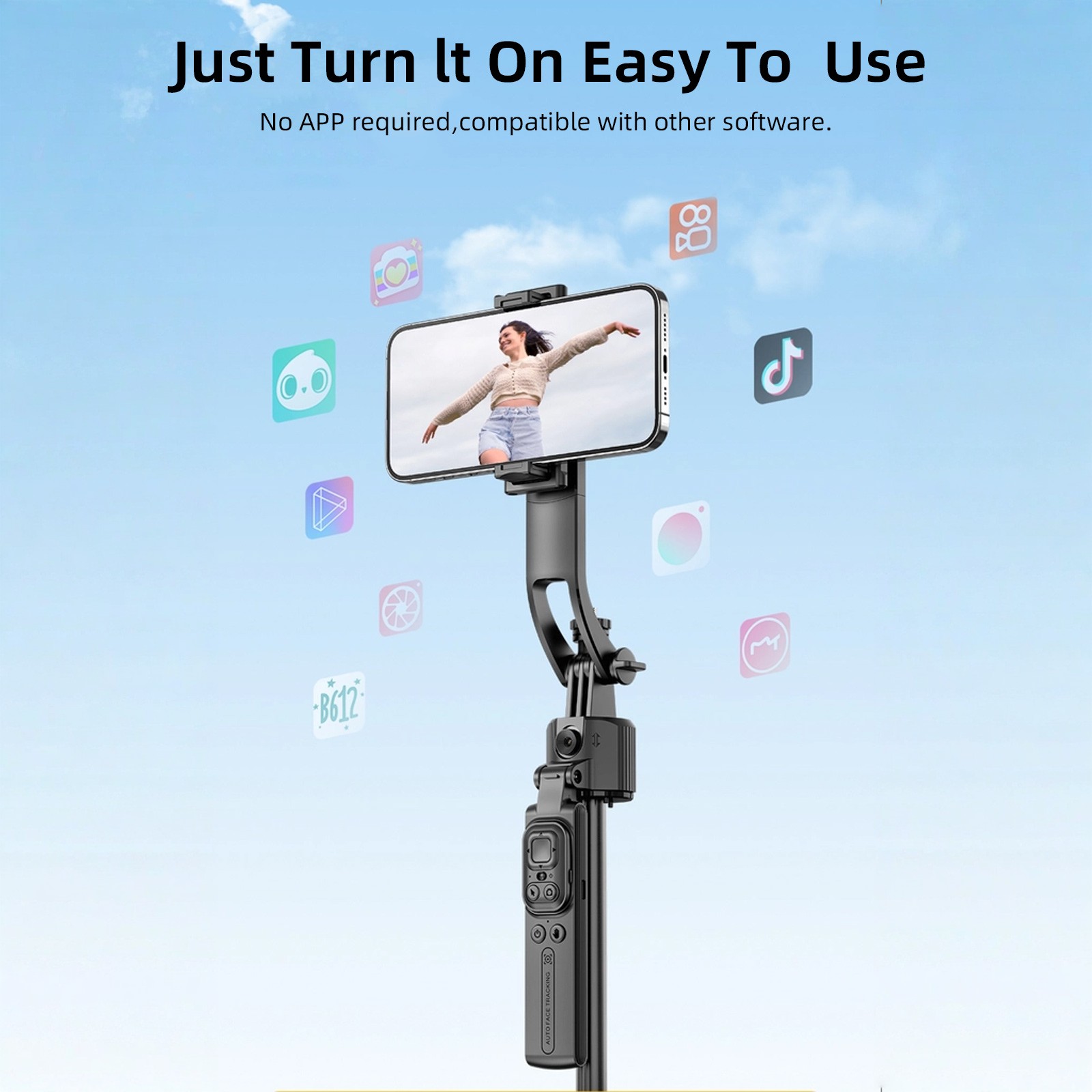 69'' Auto Face Tracking Selfie Stick Phone Tripod with Remote & Gesture Control