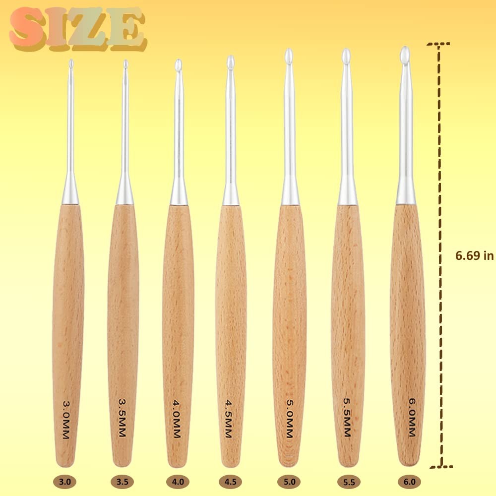 Beech Wood Crochet Hooks Set with CaseErgonomic Handle Crochet Hooks Set 3.0m...
