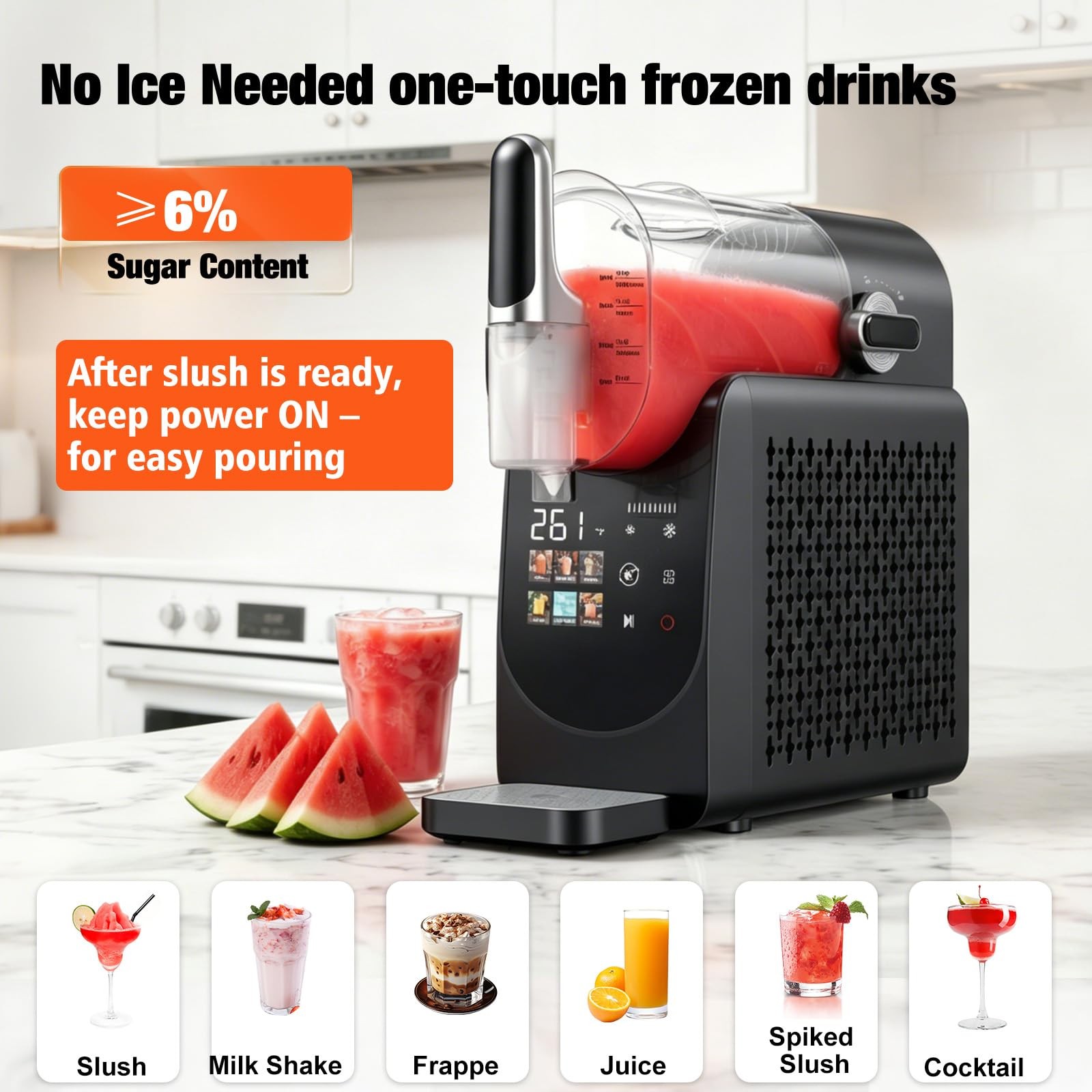 Slushie Machine No Ice Needed, Auto-Clean, Slushy Machine for Home, 220W Quick F