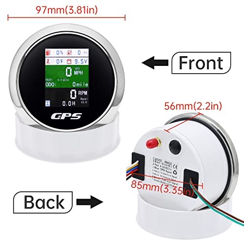 6-in-1 GPS Speedometer 3-3/8" 85mm Multi-Functional Adjustable Black