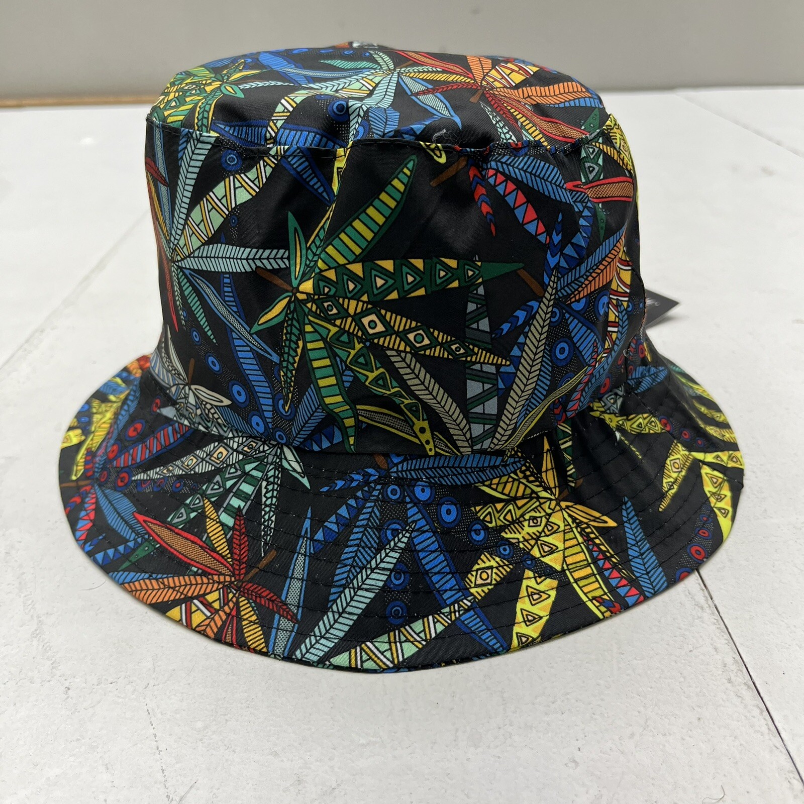 Black Multicolor Hemp Leaf All-Over Pattern Bucket Hat Unisex One Size Fits Most