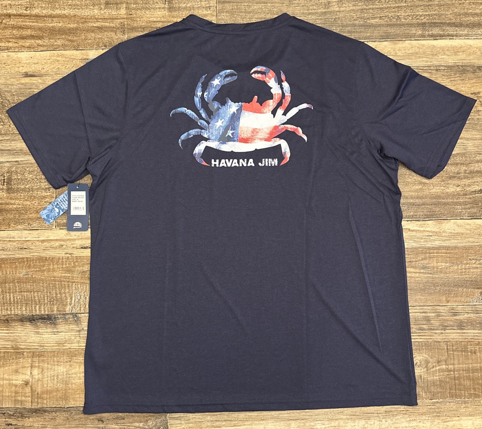 HAVANA JIM Cool Tech Tee Shirt USA Crab UPF Men’s XL Navy Blue Peacoat NEW