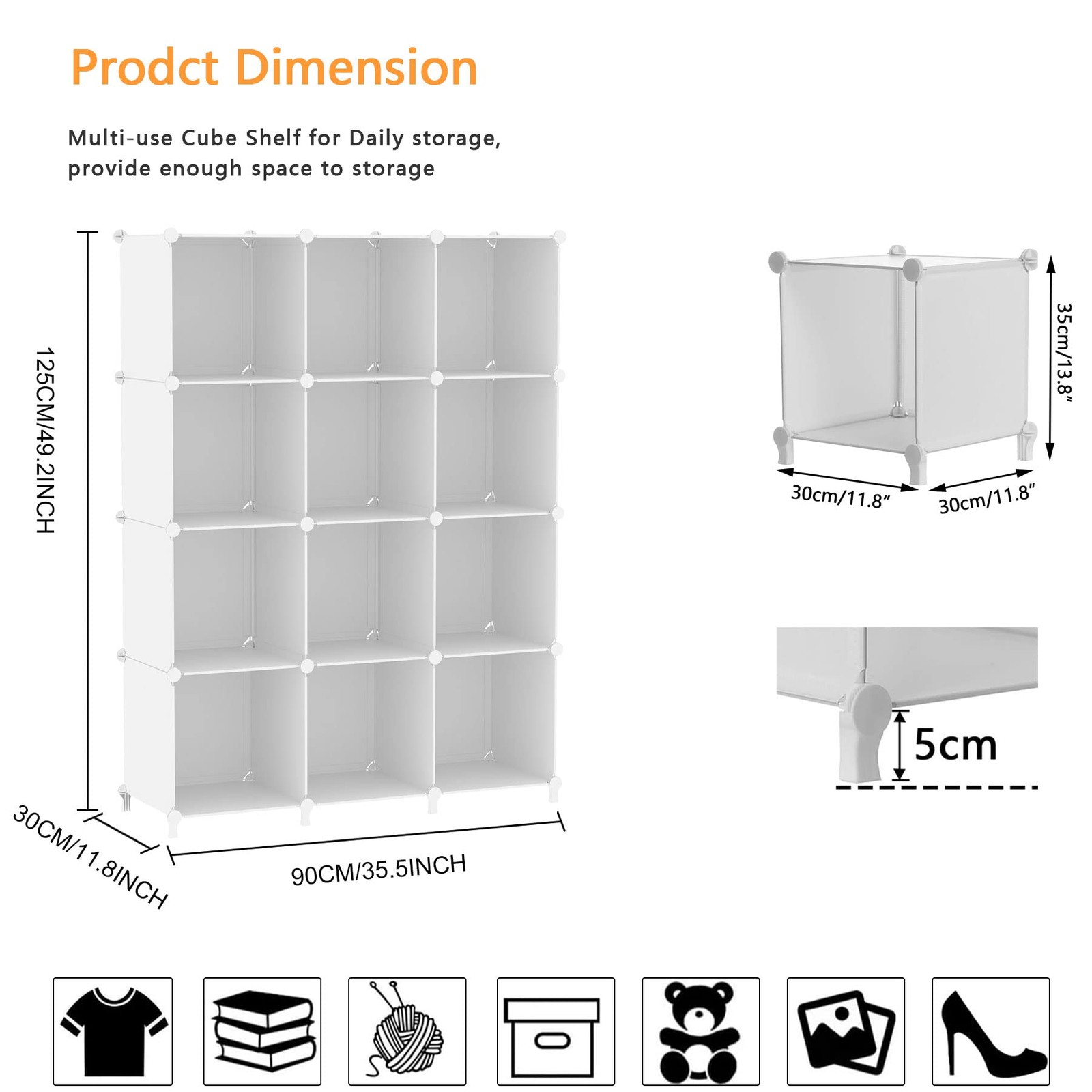 Cube Storage Organizer Storage 12 Cube Bookshelf DIY Plastic Closet Clothes S...
