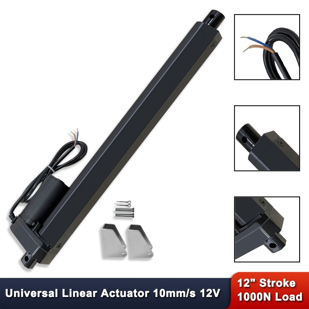 12" Stroke Linear Actuator 225lbs (1000N) Load Capacity 10mm/s with Brackets
