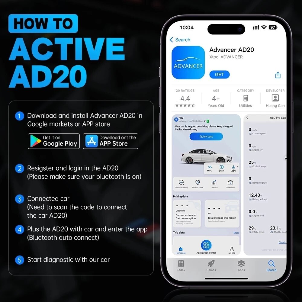 XTOOL AD20 Car OBD2 Scanner Diagnostic Tool Auto Engine Check Fault Code Reader