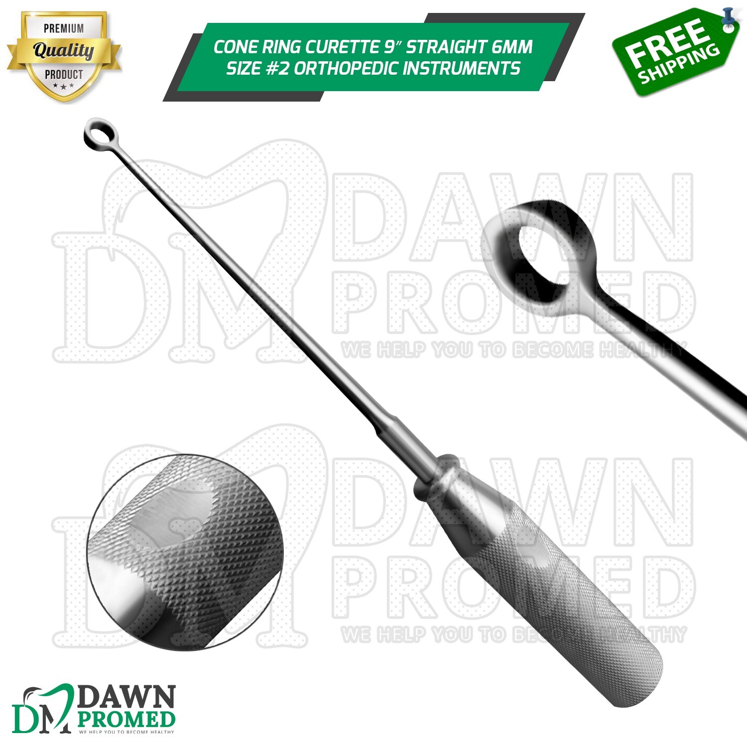 Cone Ring Curette 9″ Straight 6mm Size #2 Orthopedic Instruments German Grade