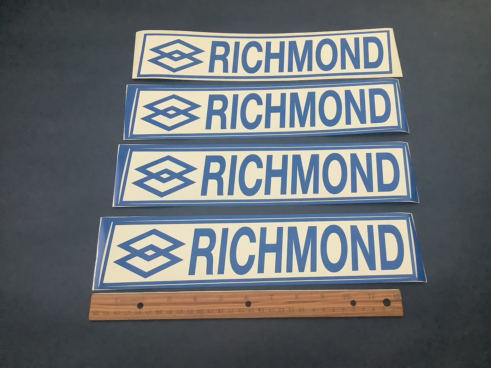 Richmond Blue & White 13" x 3" Sticker Decals Lot Of 4 New Old Stock Racing NHRA