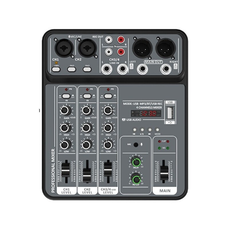 Portable 4 Channel Sound Mixer Built-in Headphone Output Port for Karaoke