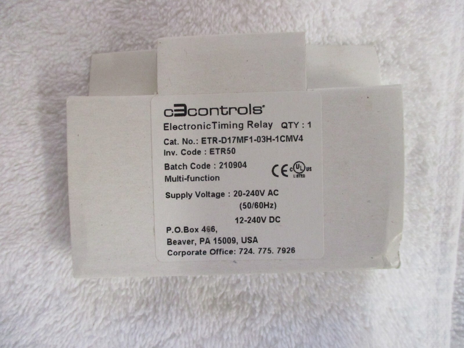 NEW c3Controls Electronic Timing Relay 20-240VAC 50/60Hz   ETR-D17MF1-03H1CMV4