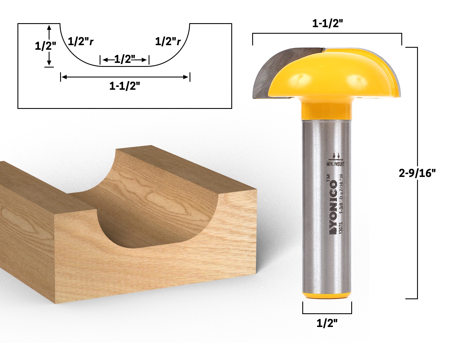 1-1/2" Cove Faux Panel CNC Cabinet Door Raised Panel Router Bit - 1/2" Shank - Y