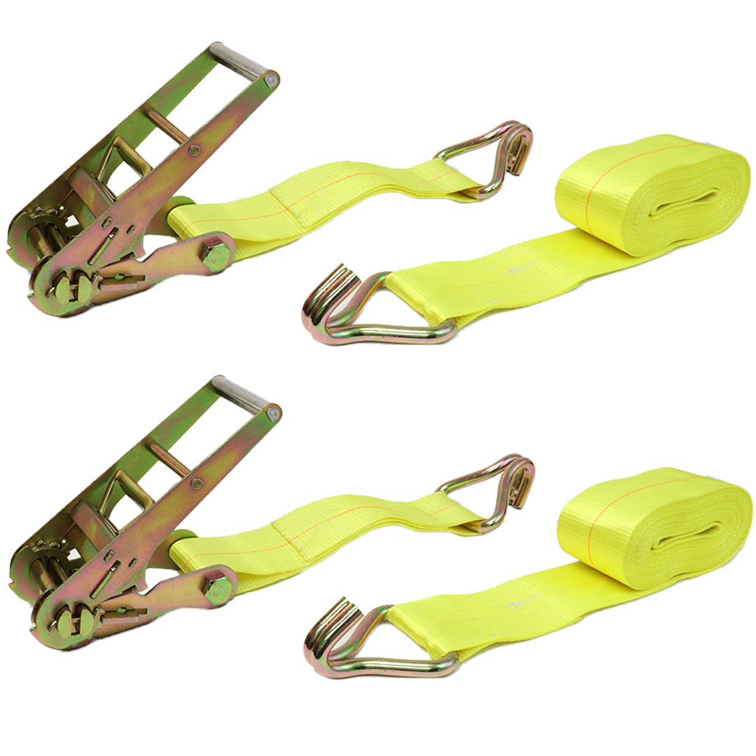 BXR Ratchet Strap 2 Pack - 4" x 30ft Double J Hooks 16,200lbs Heavy Duty Cargo