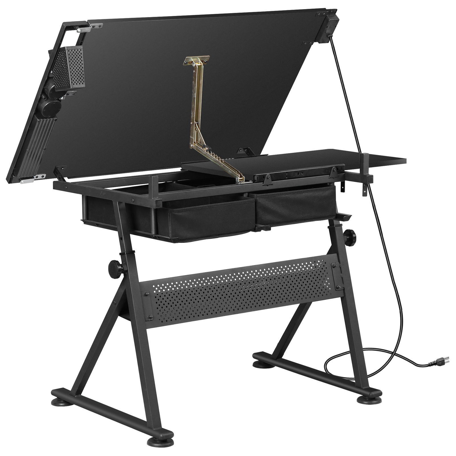 Adjustable Height Drafting Drawing Table Tiltable Tabletop Edge Stopper Black