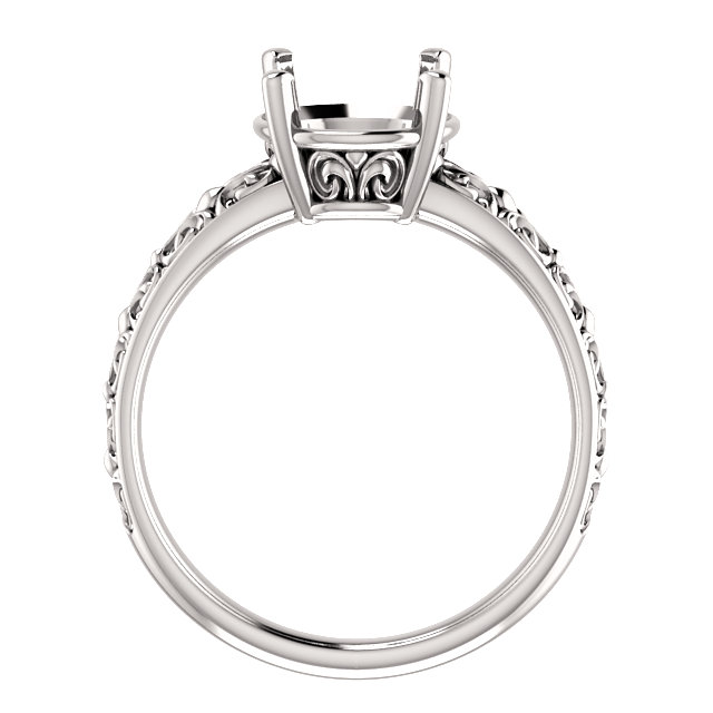14K Gold Round Cut Solitaire Ring Setting - Antique Style Ring Mounting