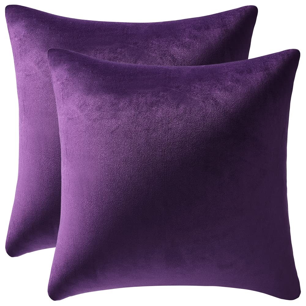 Throw Pillow Covers 18x18 Purple: Pack of 2 Cozy Soft Velvet Square Modern Lu...