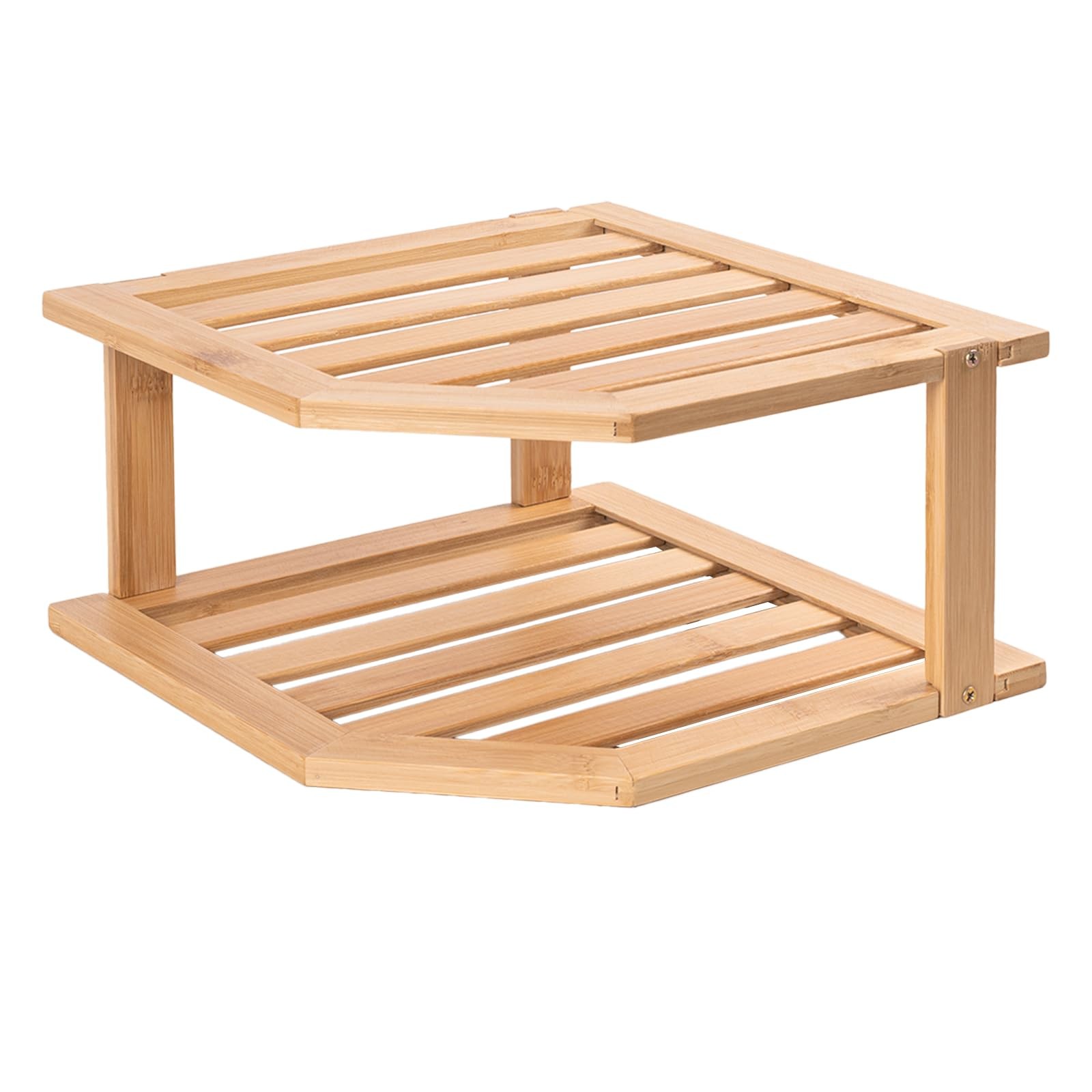 Bamboo Corner Shelf,2 Tier Plate Organizer for Cabinet and Countertop,Pantry ...
