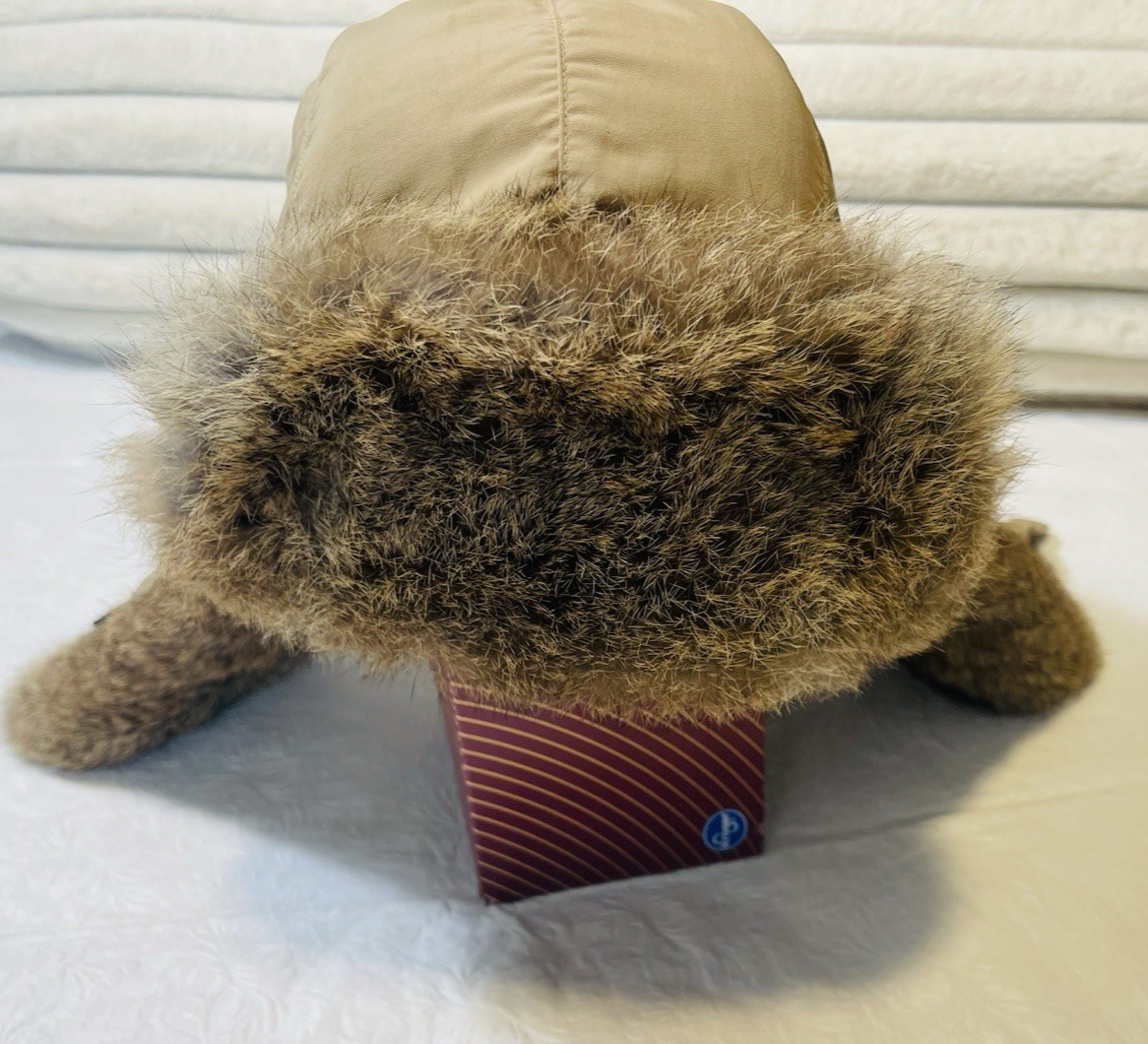 Mad Bomber Trapper Hat S Tan Rabbit Fur Ear Flaps Quilted Lining Winter New Con