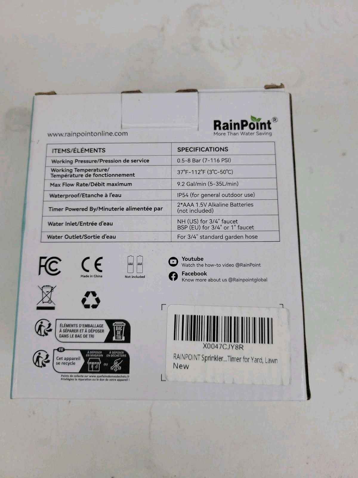 Rainpoint 1 Zone Water Timer ITV105 Water Saving